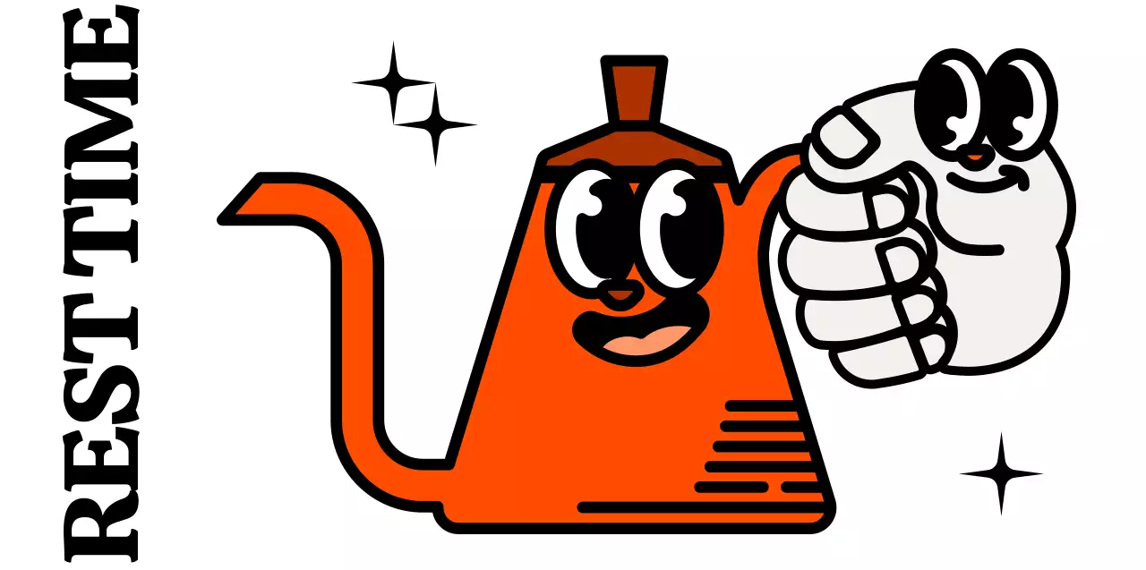 Cute and hip coffee pot character and text combination in black and red Logo style for cafe promotion and promotion