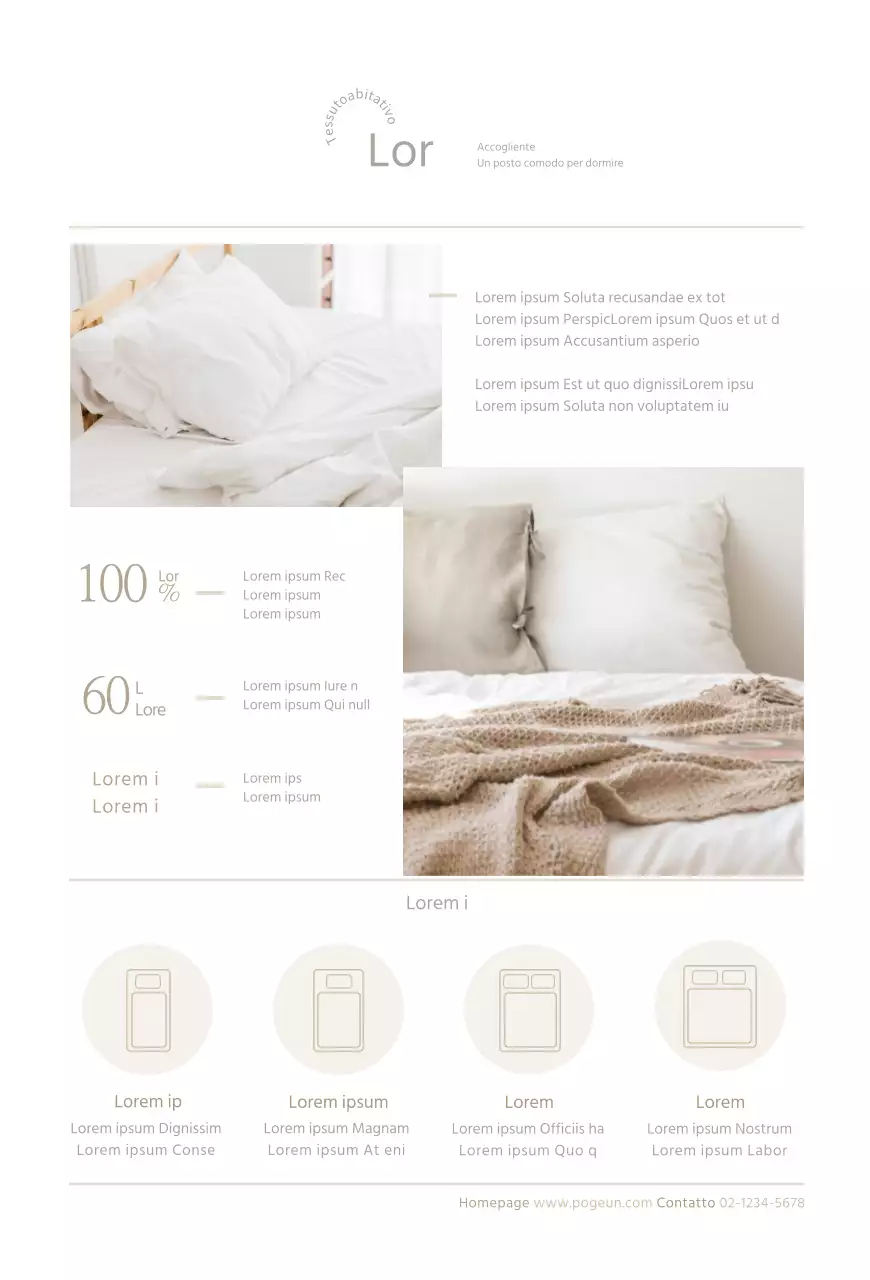 Cartolina promozionale della biancheria da letto bianca e accogliente