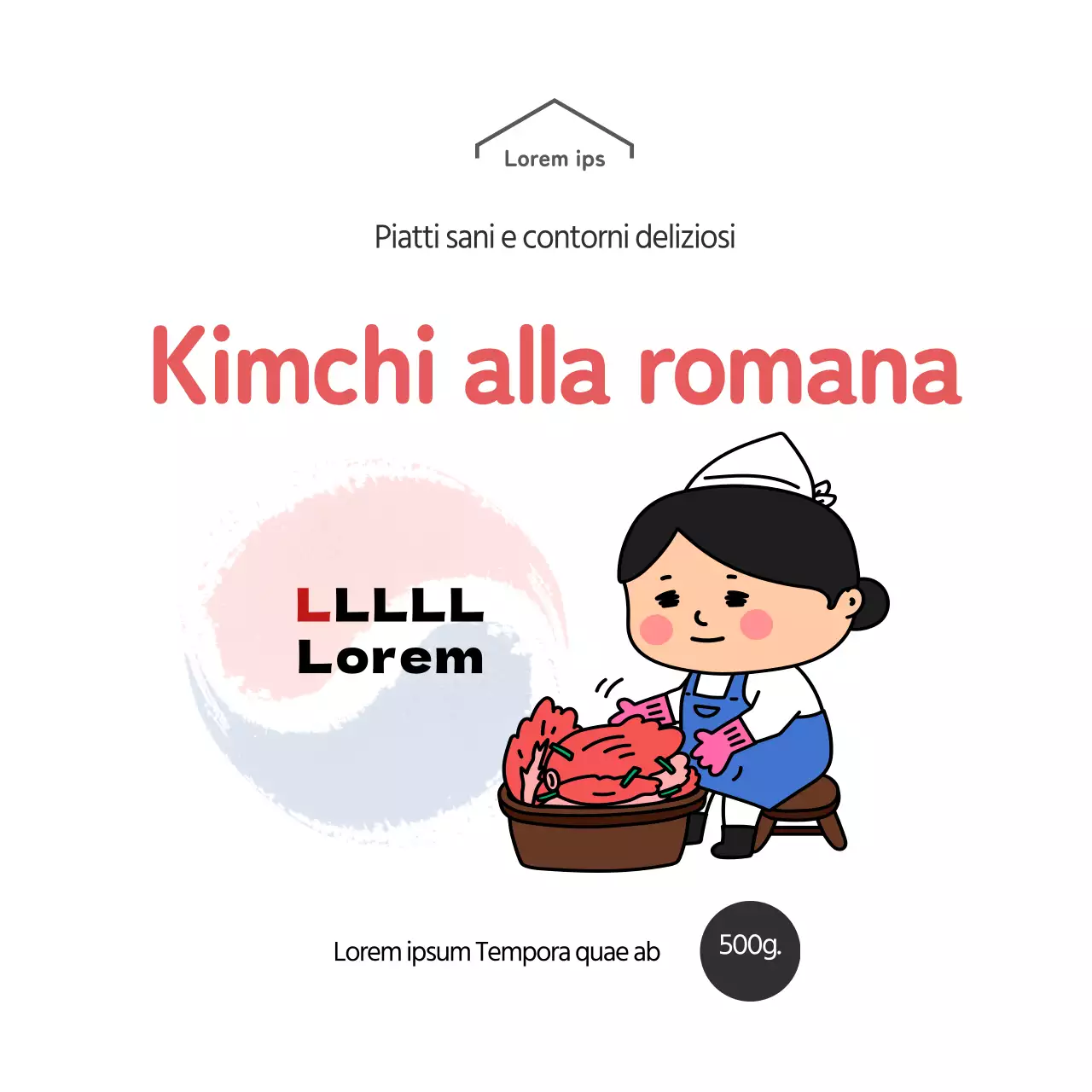 Adesivo quadrato con illustrazione rossa di una semplice salumeria