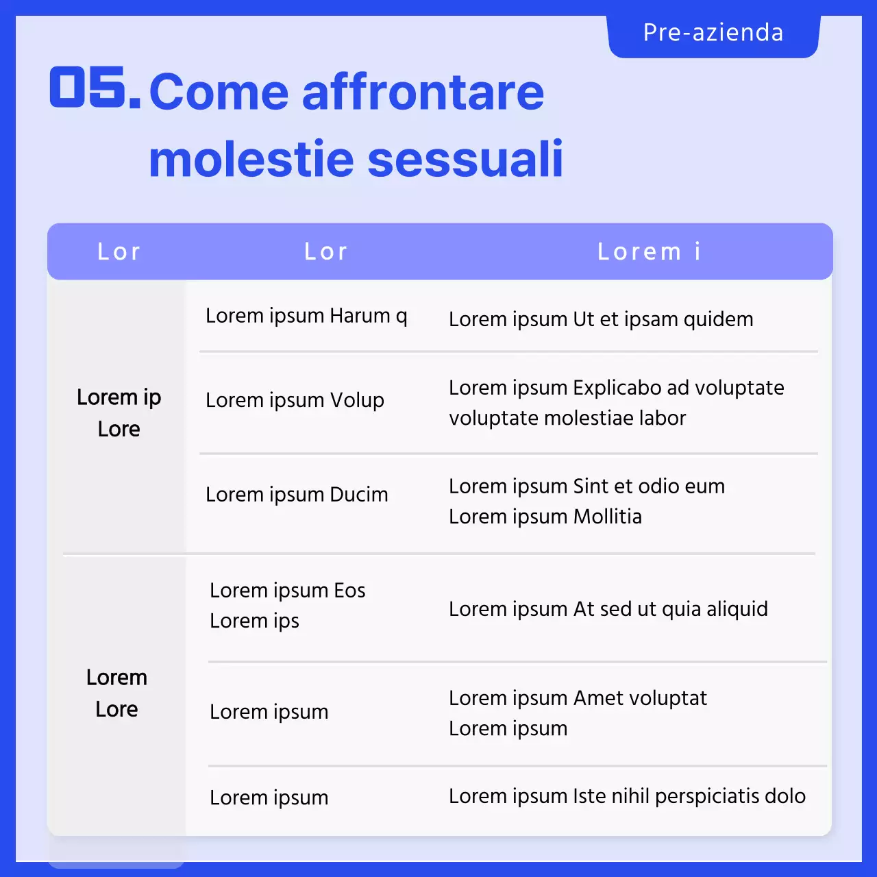 Carta blu di formazione semplice per la prevenzione delle molestie sessuali sul luogo di lavoroNews