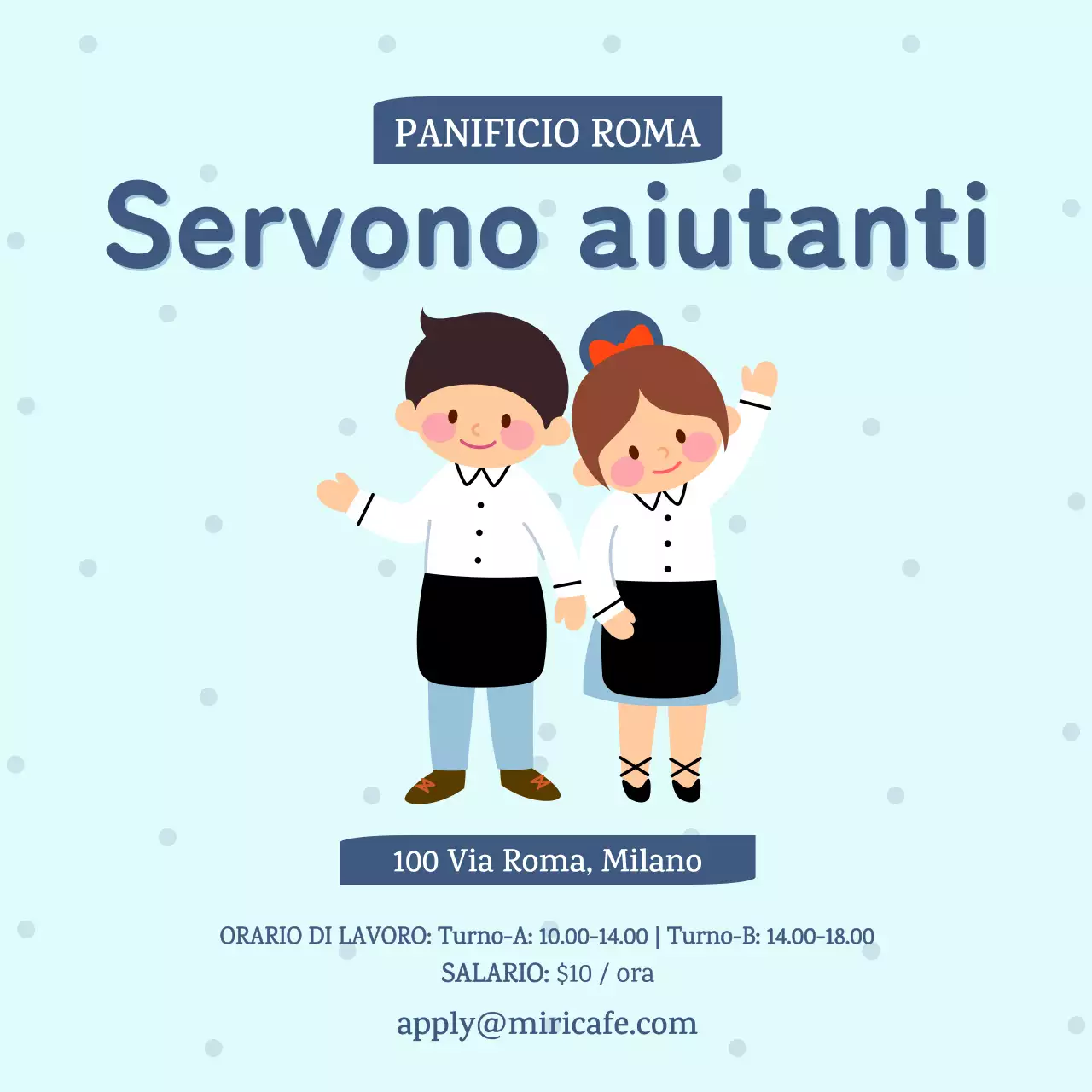 Annuncio di lavoro carino e semplice con sfondo azzurro e testo blu V1