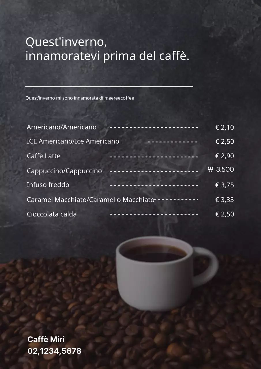 Un menu bevande moderno e semplice