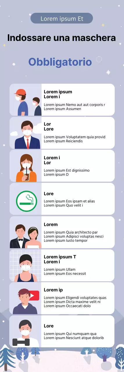 Guida semplice alla prevenzione del coronavirus illustrata in blu