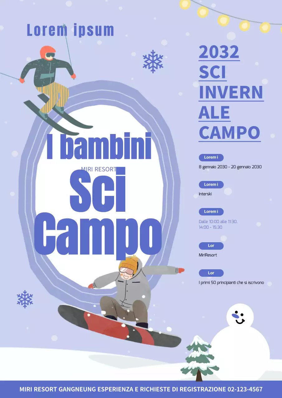 Chiamata per tutti i campi da sci per bambini nelle vacanze invernali in Blu