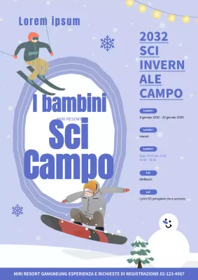 Chiamata per tutti i campi da sci per bambini nelle vacanze invernali in Blu