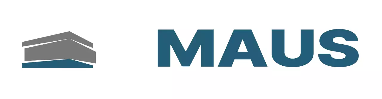 Architectural office symbol in gray and turquoise with logo and business name