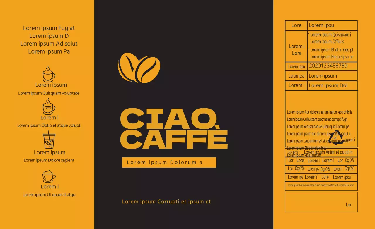 Etichetta illustrata gialla nera per il caffè olandese