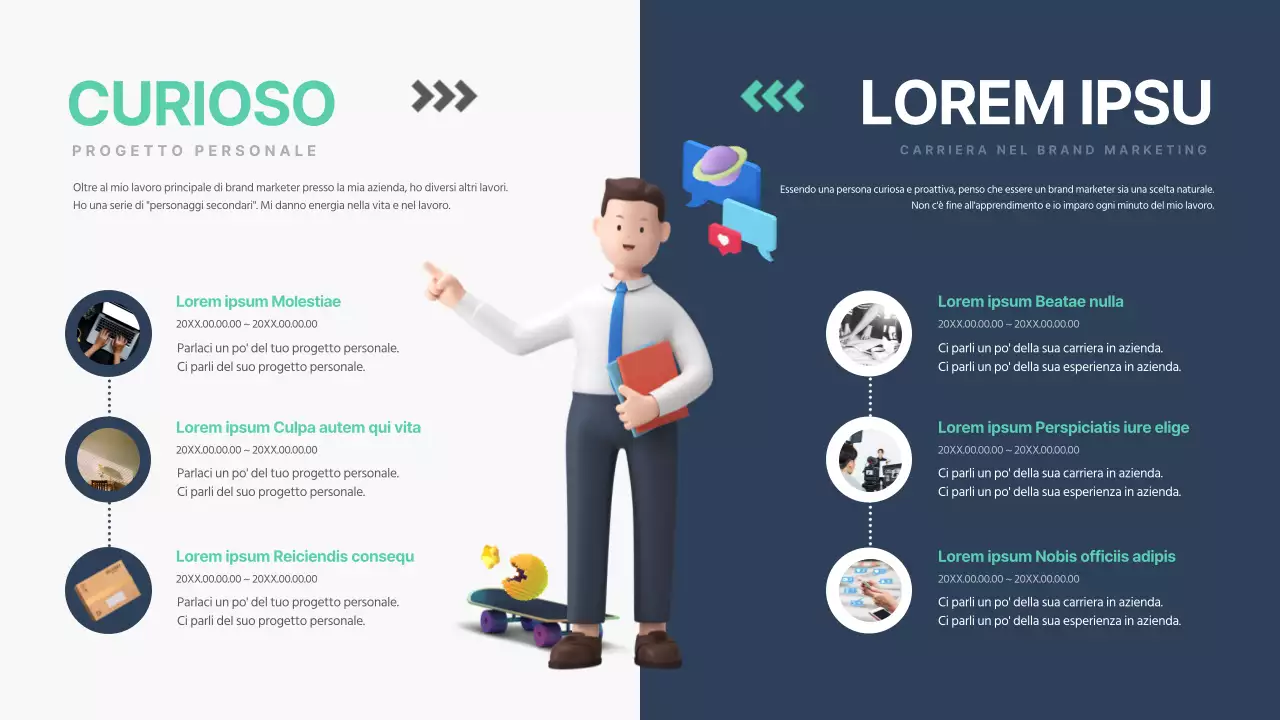 Semplice portfolio per marketer con immagini 3D di menta e blu navy