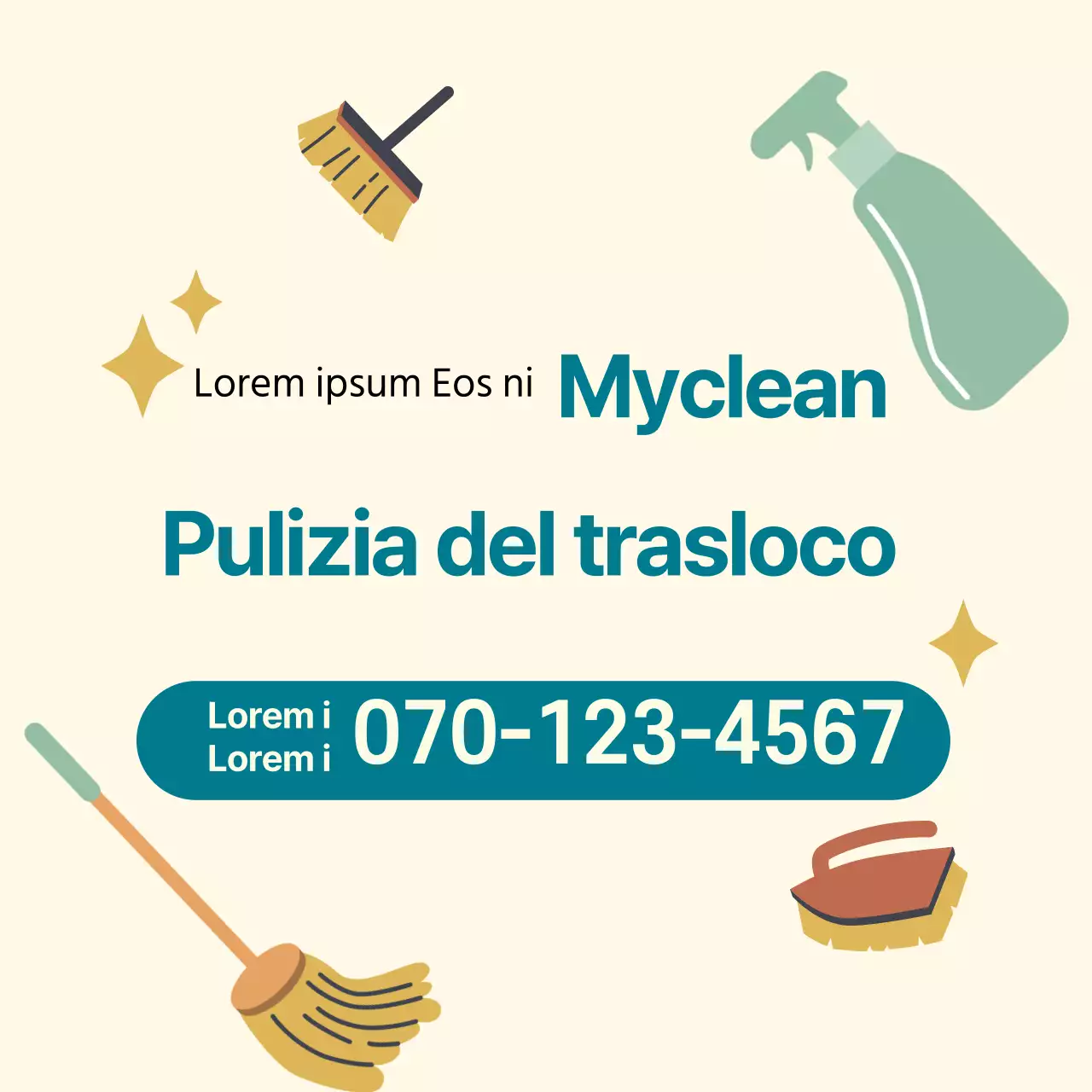 Illustrazione giallo-blu che promuove un servizio di pulizia per traslochi in ordine