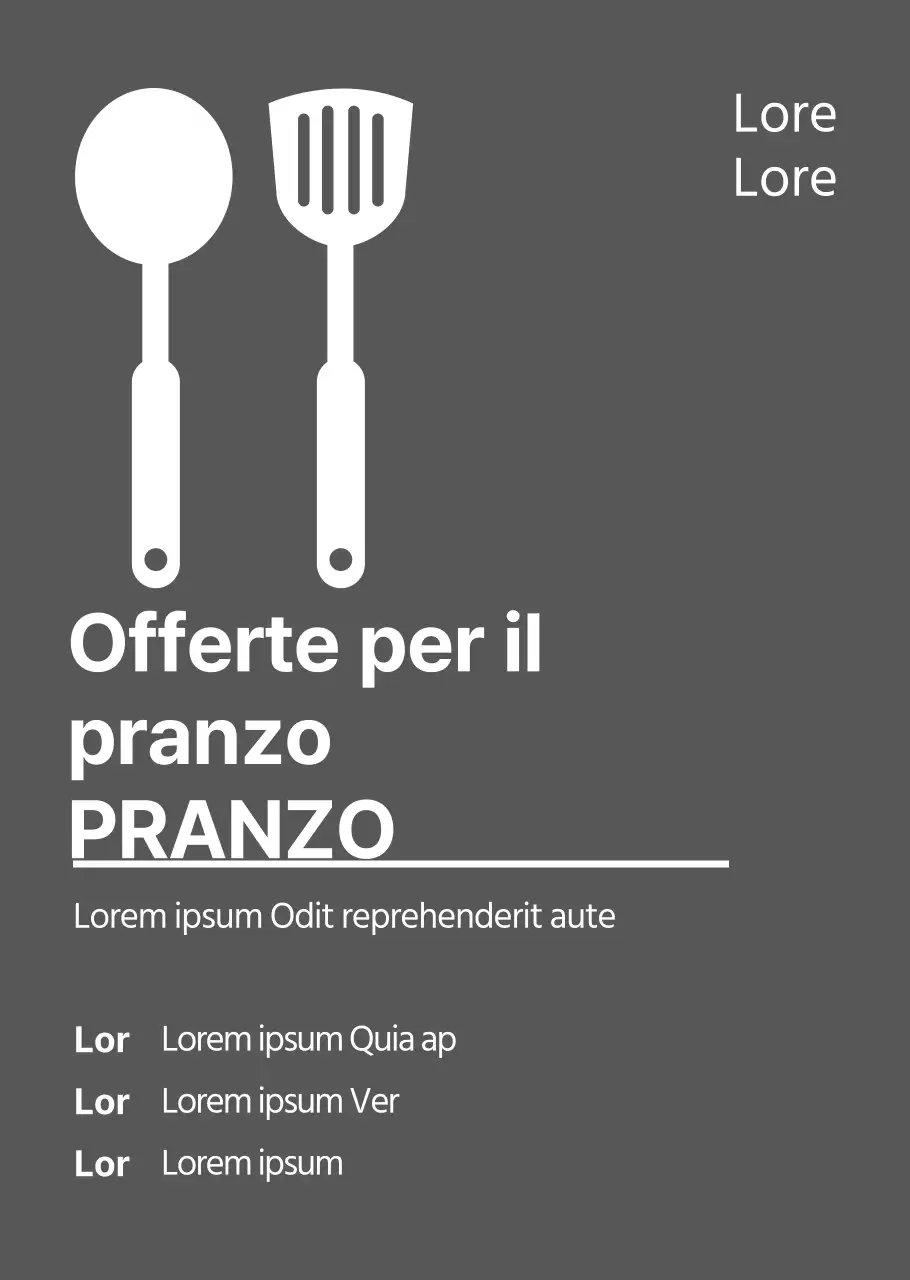 Ora di pranzo con pittogrammi bianchi ed enfasi sul titolo