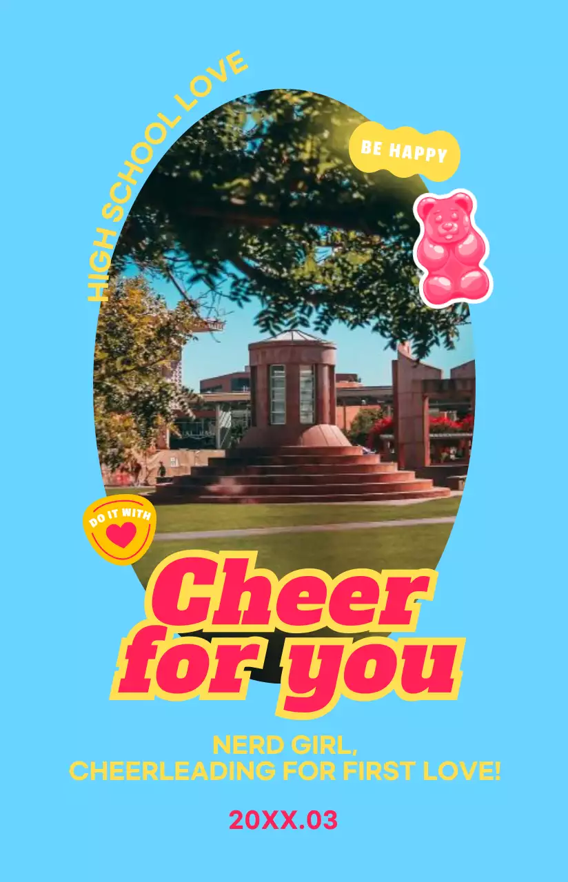 Movie posters with teenage sentiment frames and stickers in striking colors.