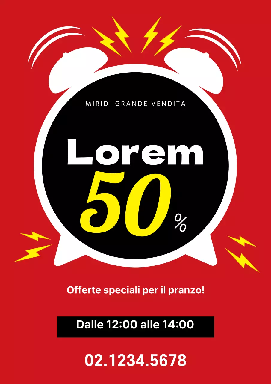 Un semplice volantino rosso che promuove un evento di multivendita