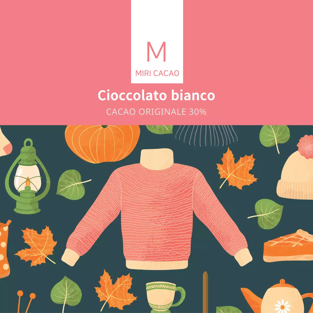 Etichetta illustrata rosa e verde per il tè alla cioccolata calda