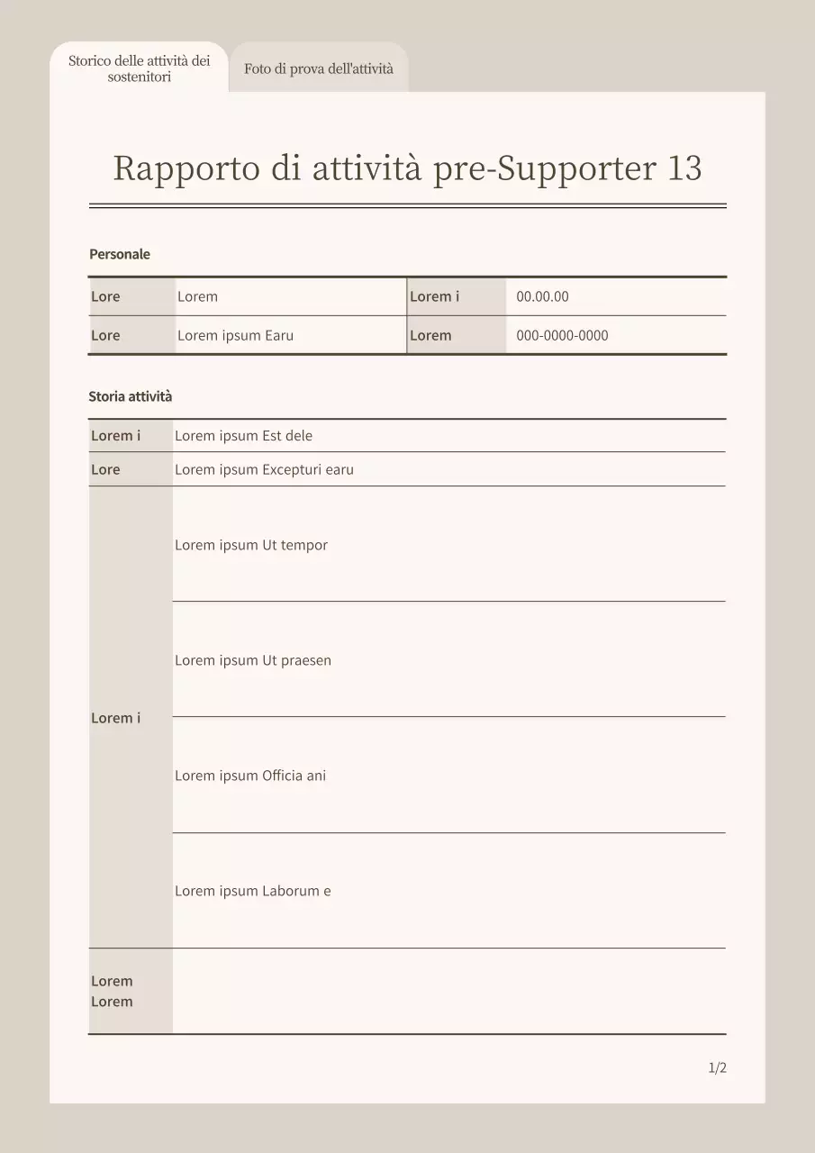 Rapporti di base sulle attività dei sostenitori in Beige