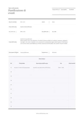 Una semplice tabella di pianificazione eventi in blu marino