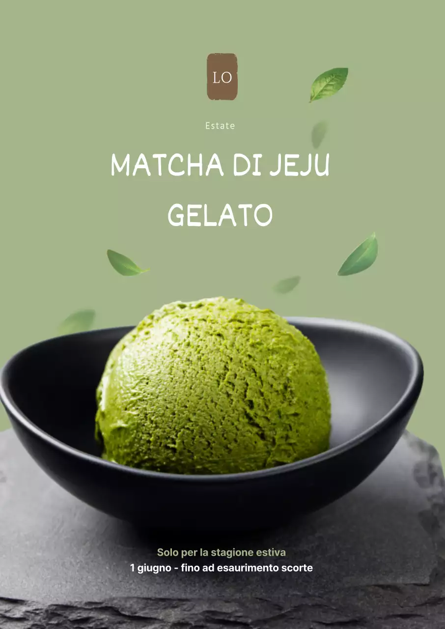 Semplice striscione verde appeso per una caffetteria di gelato al matcha
