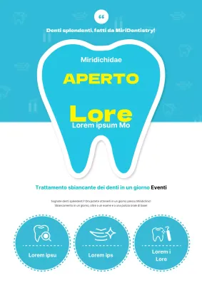 Evento dentale aperto e ordinato con illustrazioni blu a forma di dente