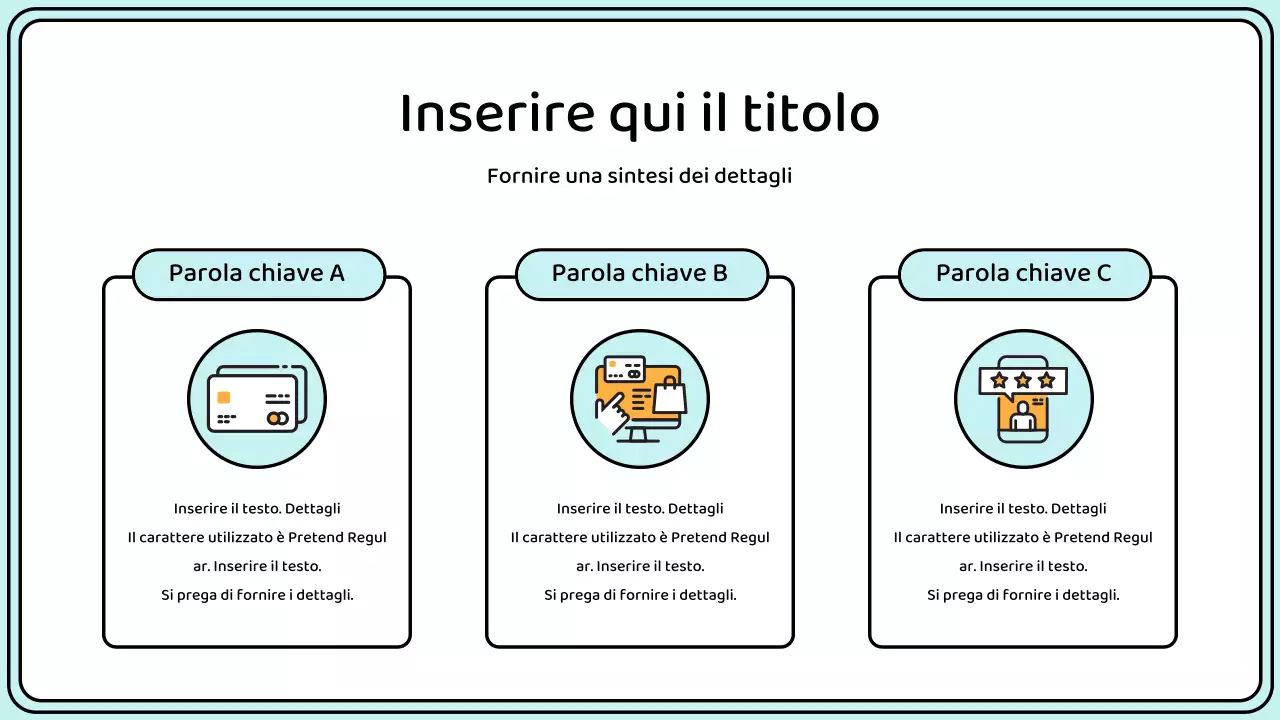 Evidenziate le parole chiave con un semplice stile a linee in giallo e menta.