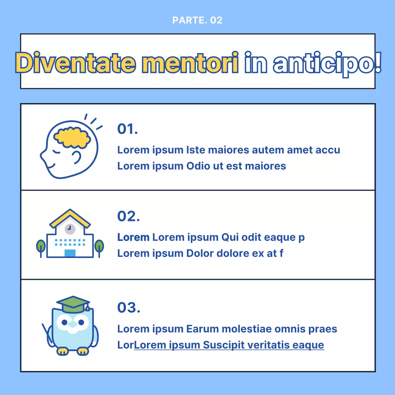 Centro moderno per i percorsi giovanili, blu e giallo, reclutamento di tutoraggio