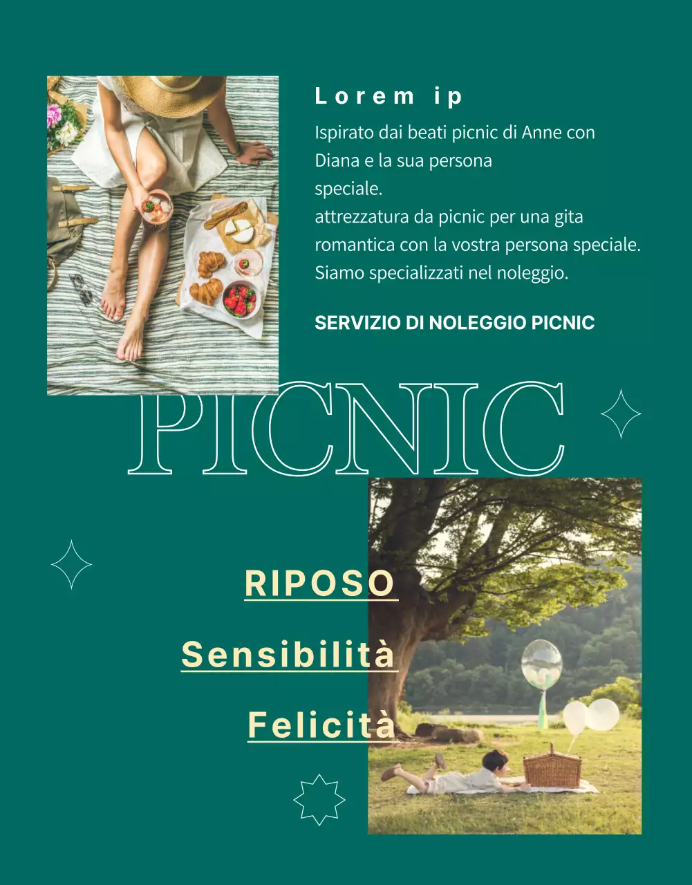 Noleggio picnic chic, verde e semplice