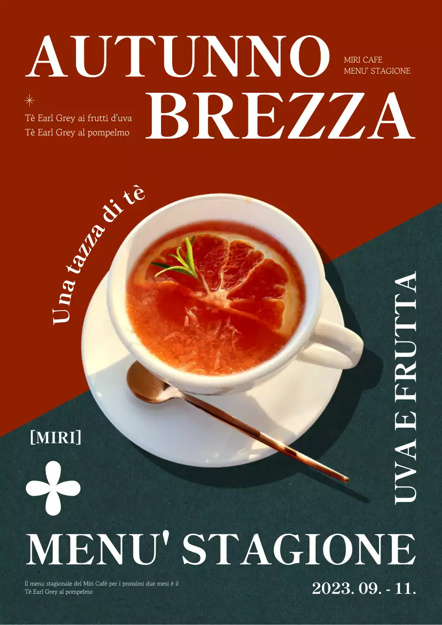 Promuovere un menu autunnale pulito per le bevande a base di tè con colori invertiti