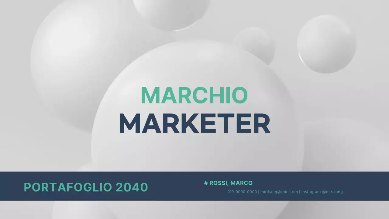 Semplice portfolio per marketer con immagini 3D di menta e blu navy