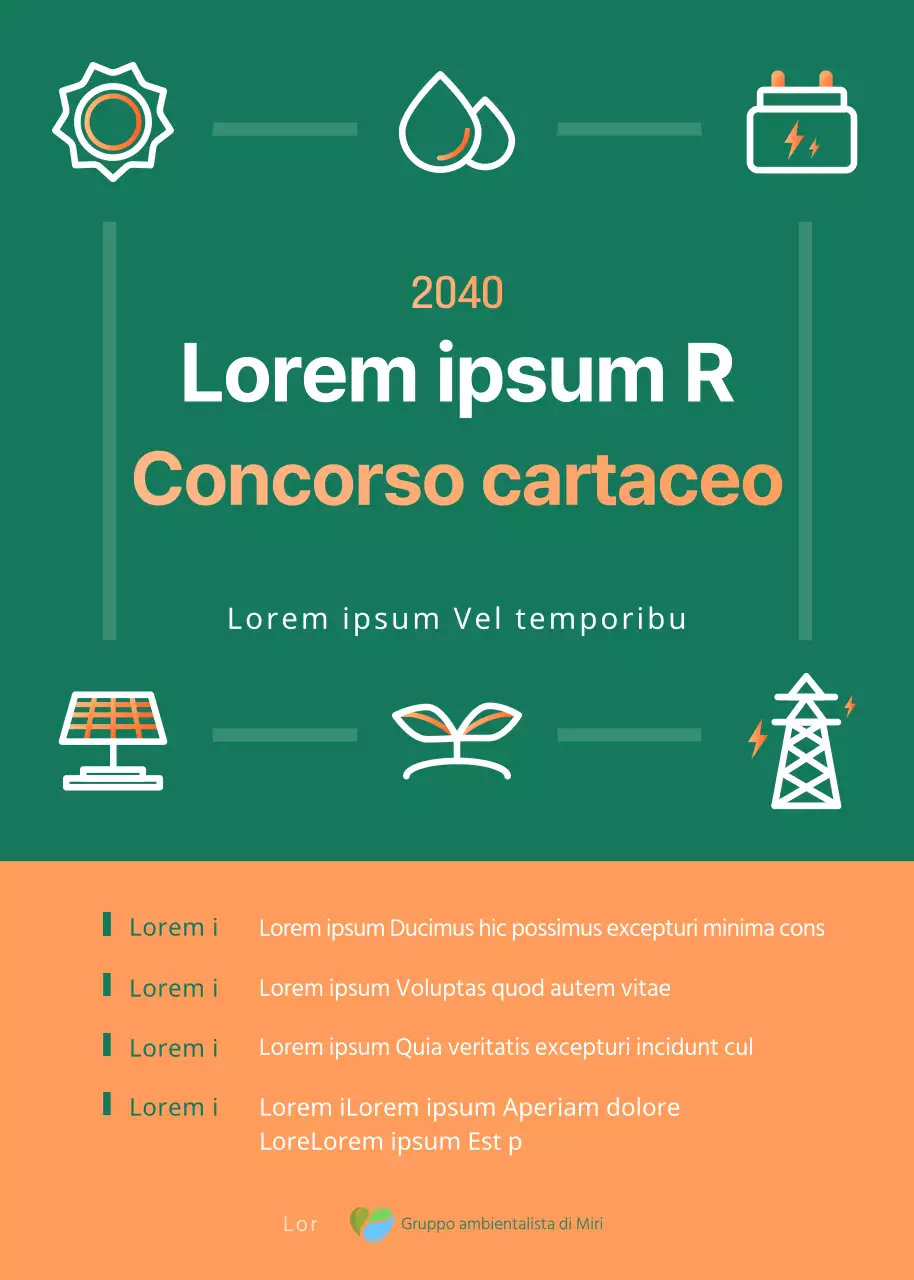Concetto di icona semplice verde e arancione Bando di concorso per carta commerciale rinnovabile ecologica