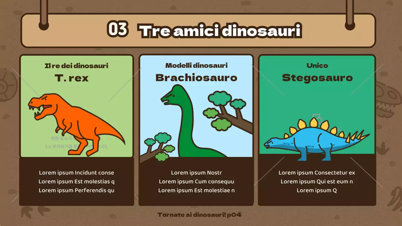 Concetto di squadra di esplorazione marrone Illustrazione di dinosauro carino Tempo di scienza