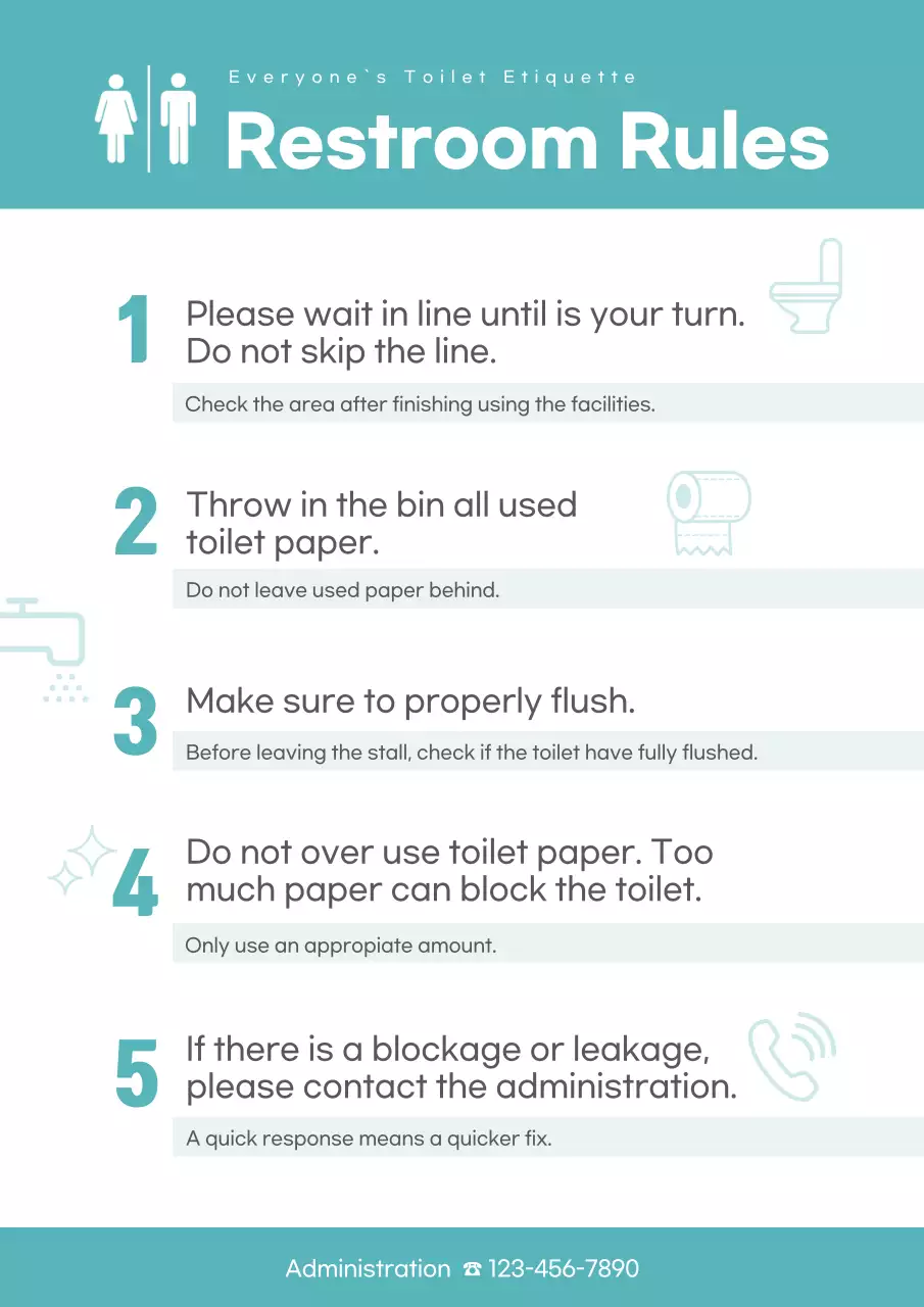 Teal Minimal Restroom Guide