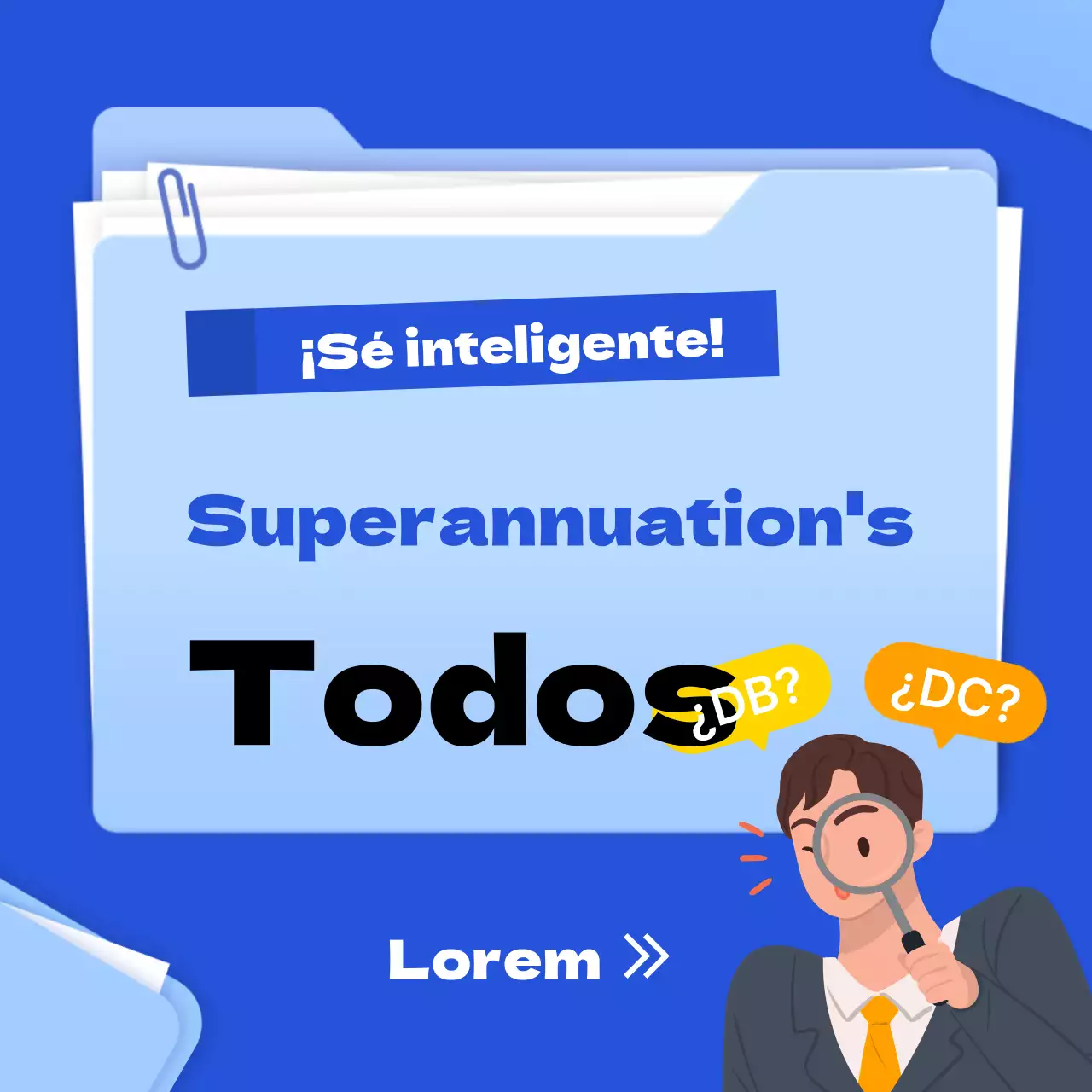 Superannuation finance cardnews con el tema de la carpeta azul
