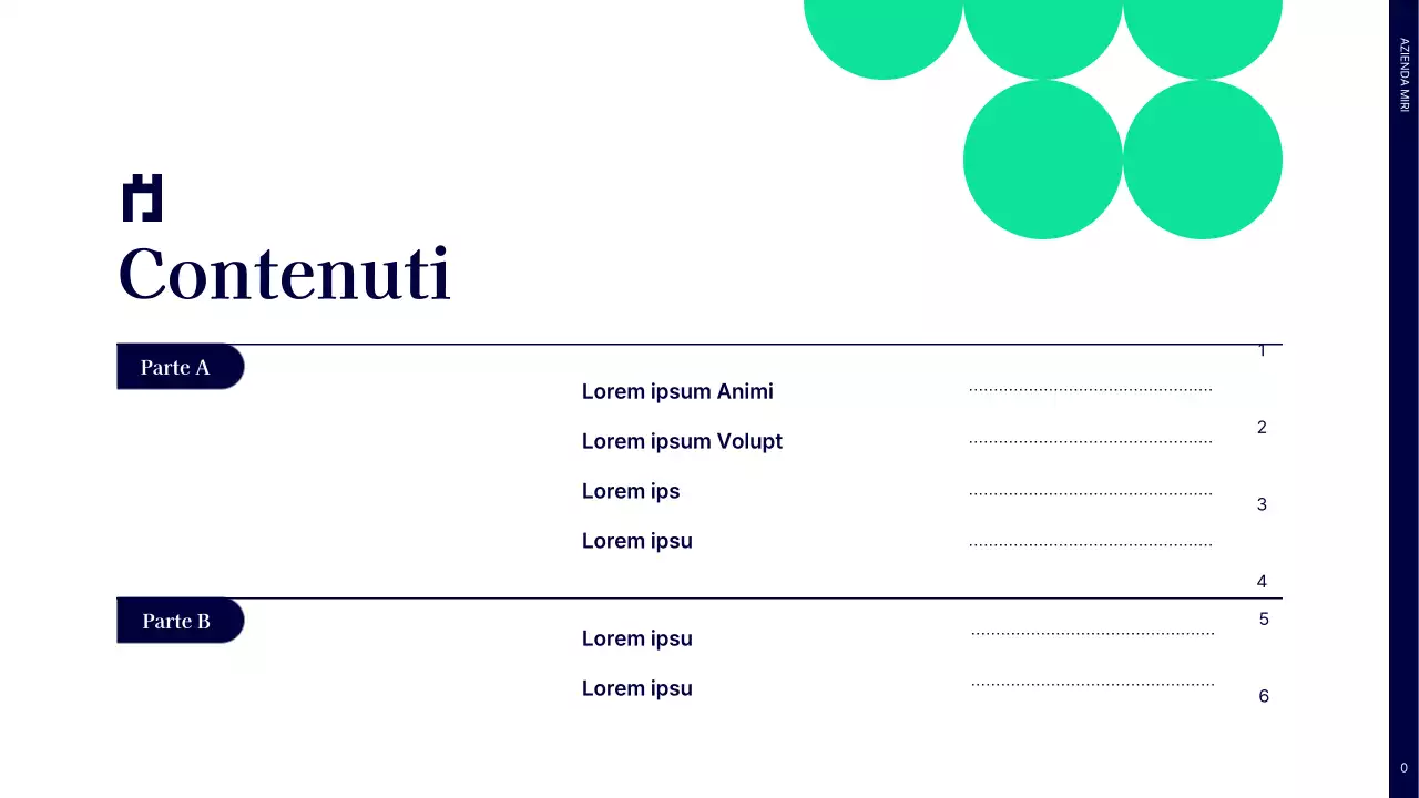 Semplice rapporto sulle prestazioni del primo semestre con cerchi blu e verdi