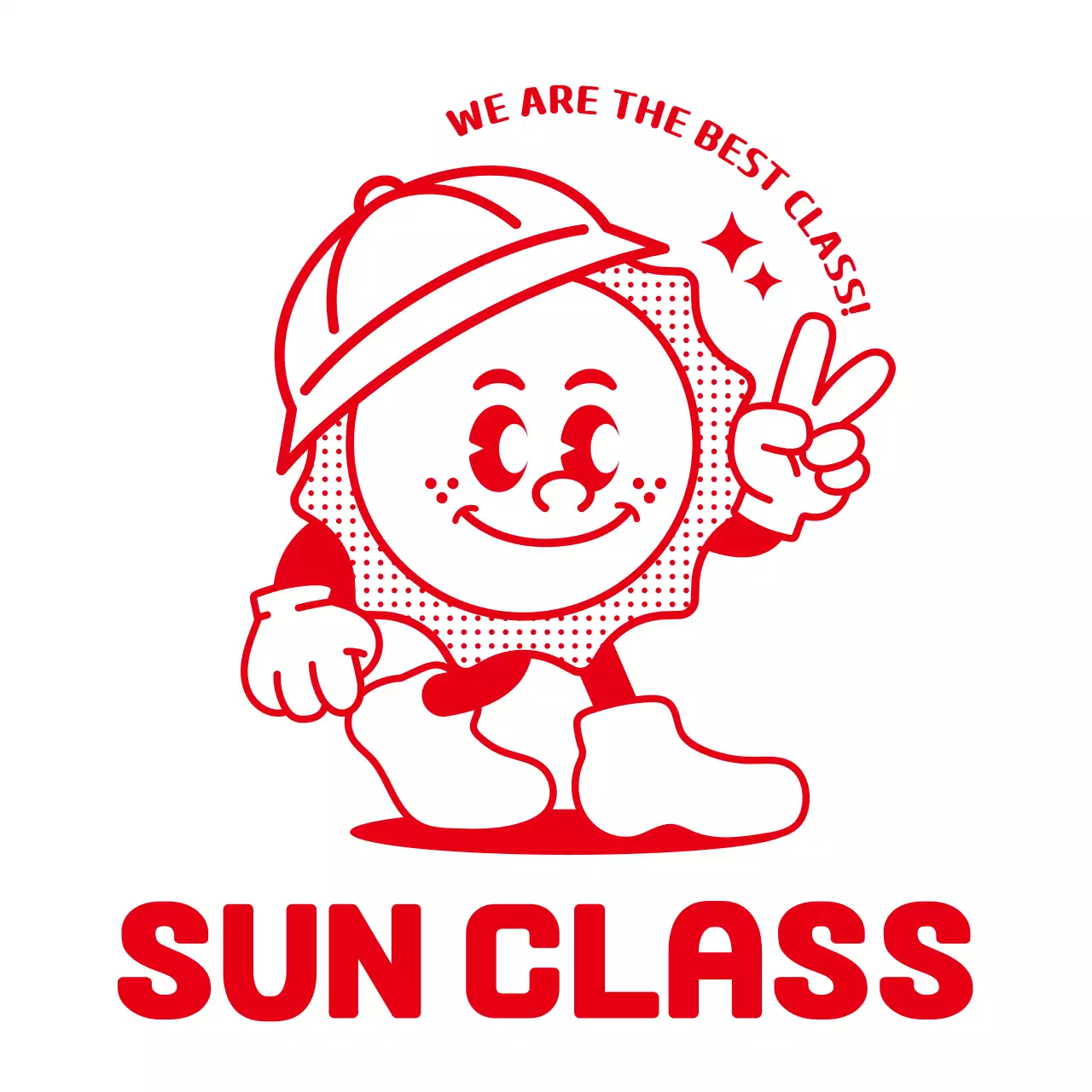 A simple and cute sunshine illustration style in a solid red color to prevent lost children