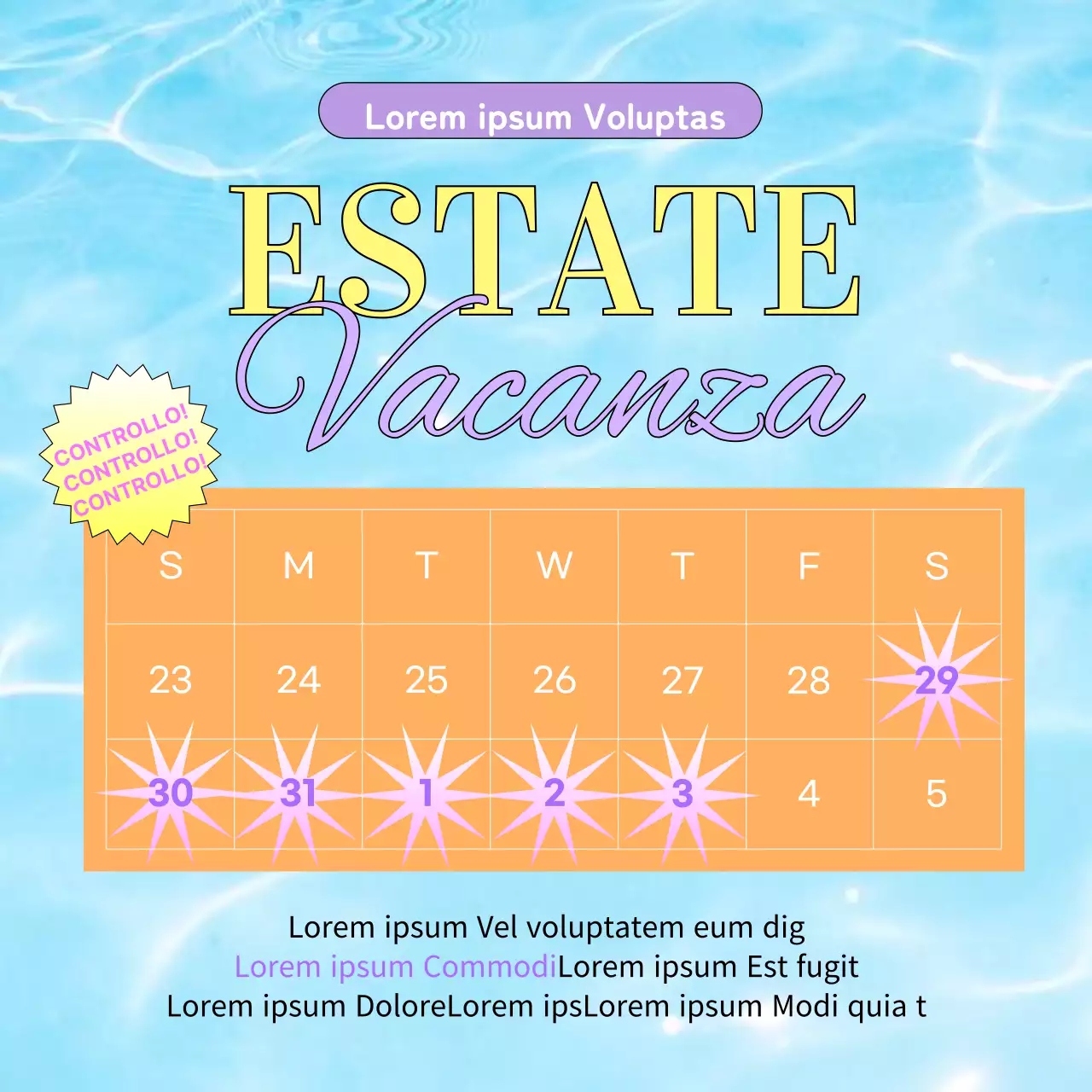 Annunci di calendario kitsch in arancione e azzurro