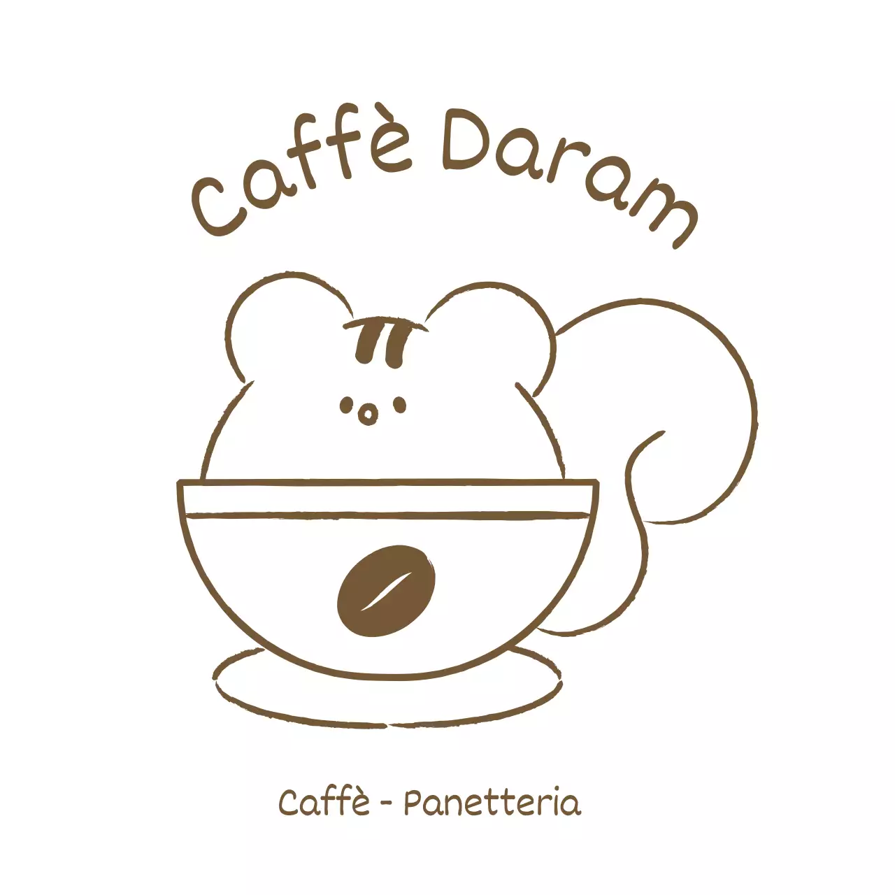 Merchandising da bar con una semplice e simpatica illustrazione di scoiattolo in marrone.