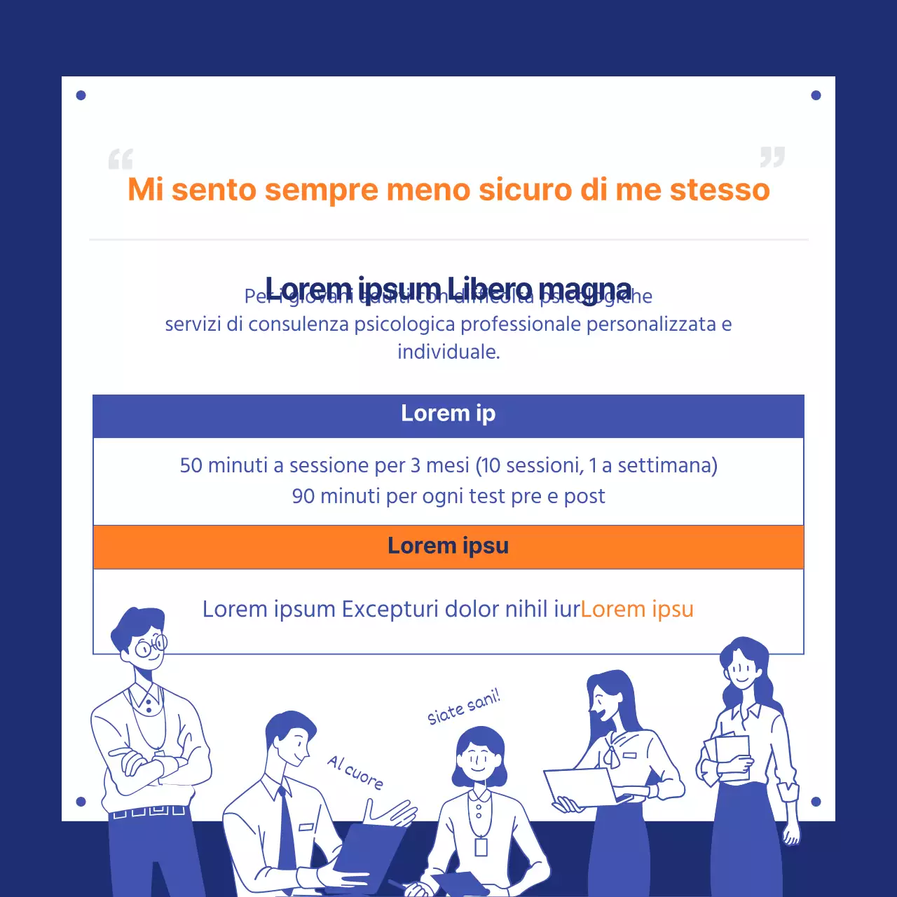 Design della carta delle novità della politica giovanile blu e arancione dei quattro re