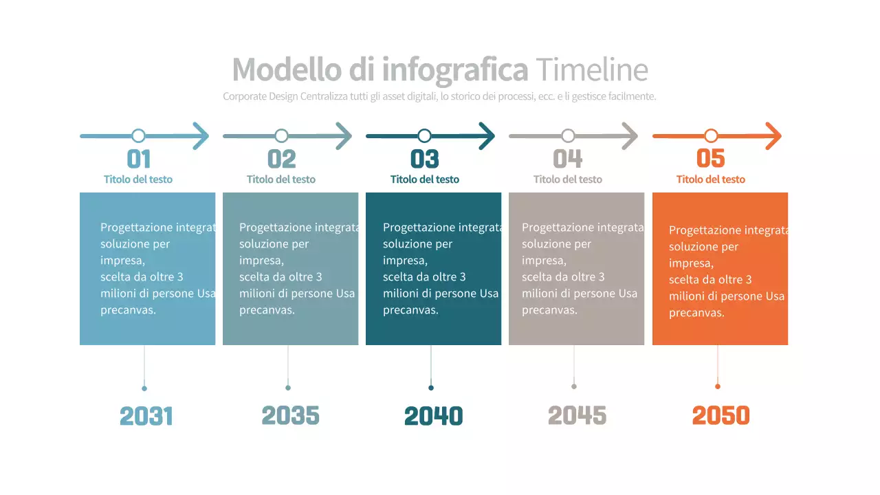 Semplice infografica con diagramma di flusso della timeline aziendale in colori tenui