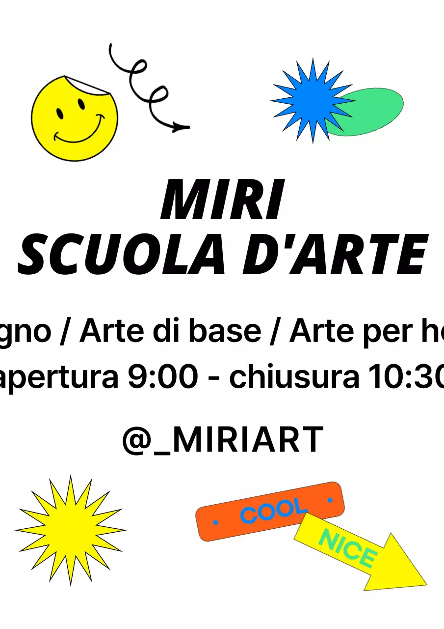 Un progetto promozionale per una scuola d'arte con una varietà di adesivi colorati.