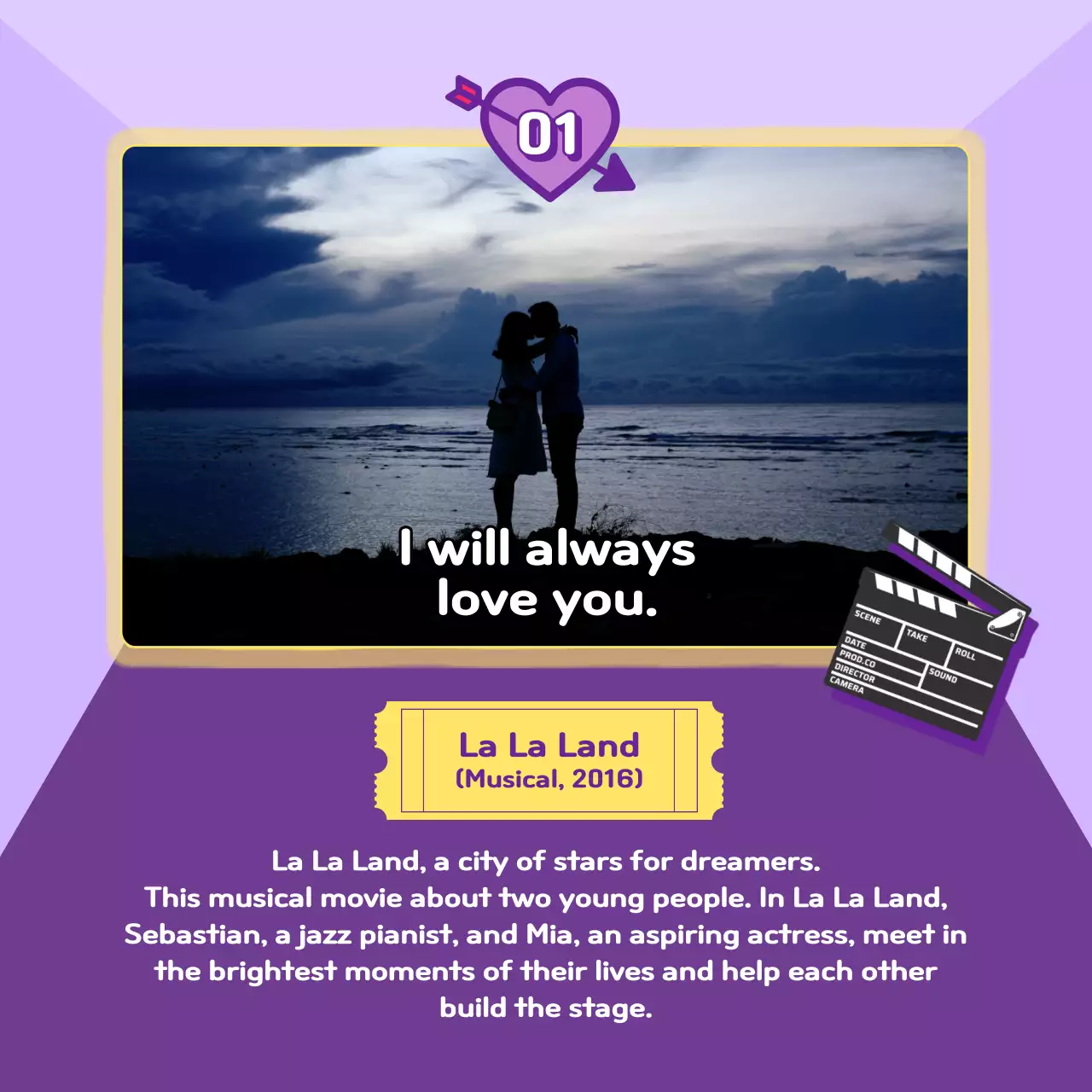 Guia de filmes retrô roxos Instagram Carousel