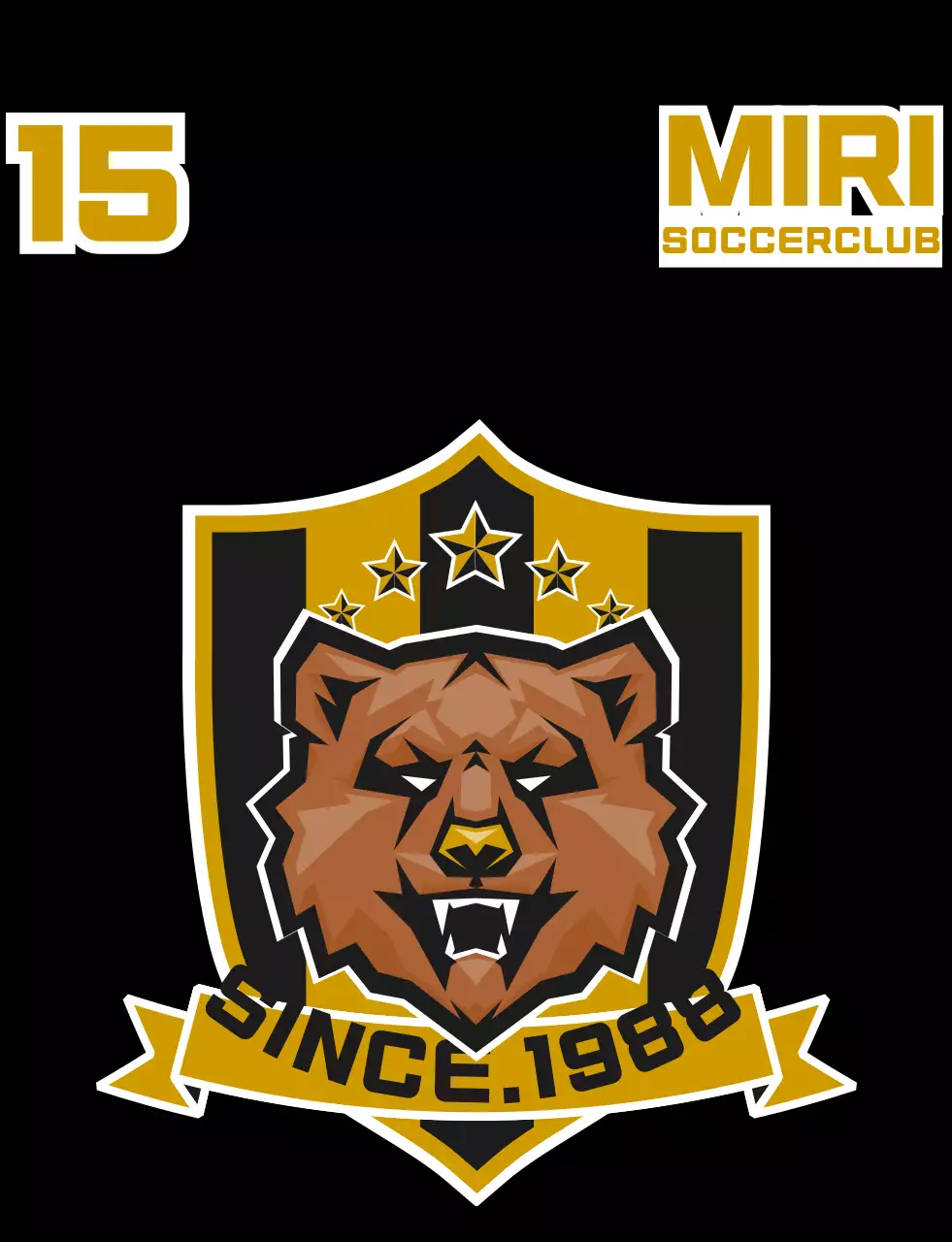 Rompi klub sepak bola bergambar beruang hitam dan emas dengan logo klub sepak bola anggota