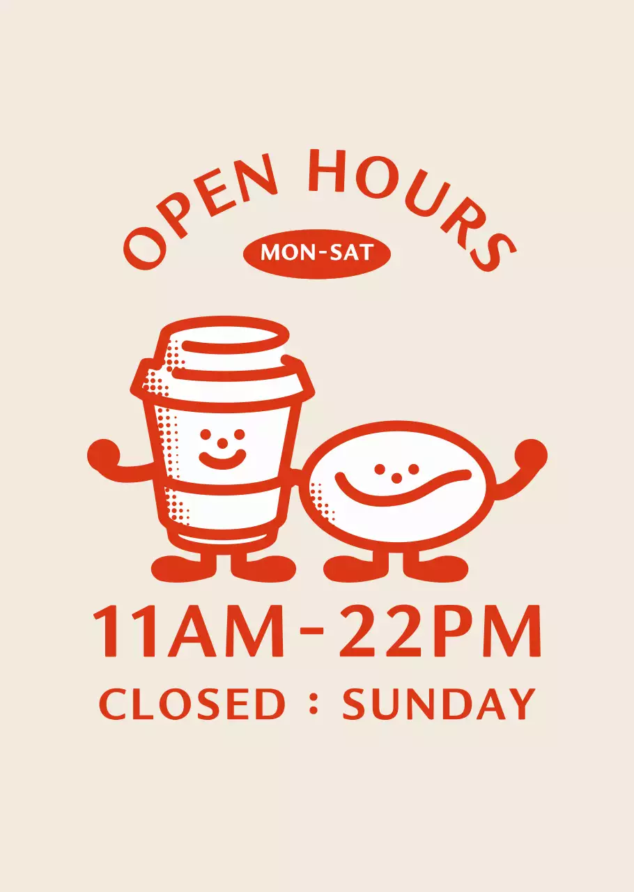  Red Orange's cute coffee character announces opening hours