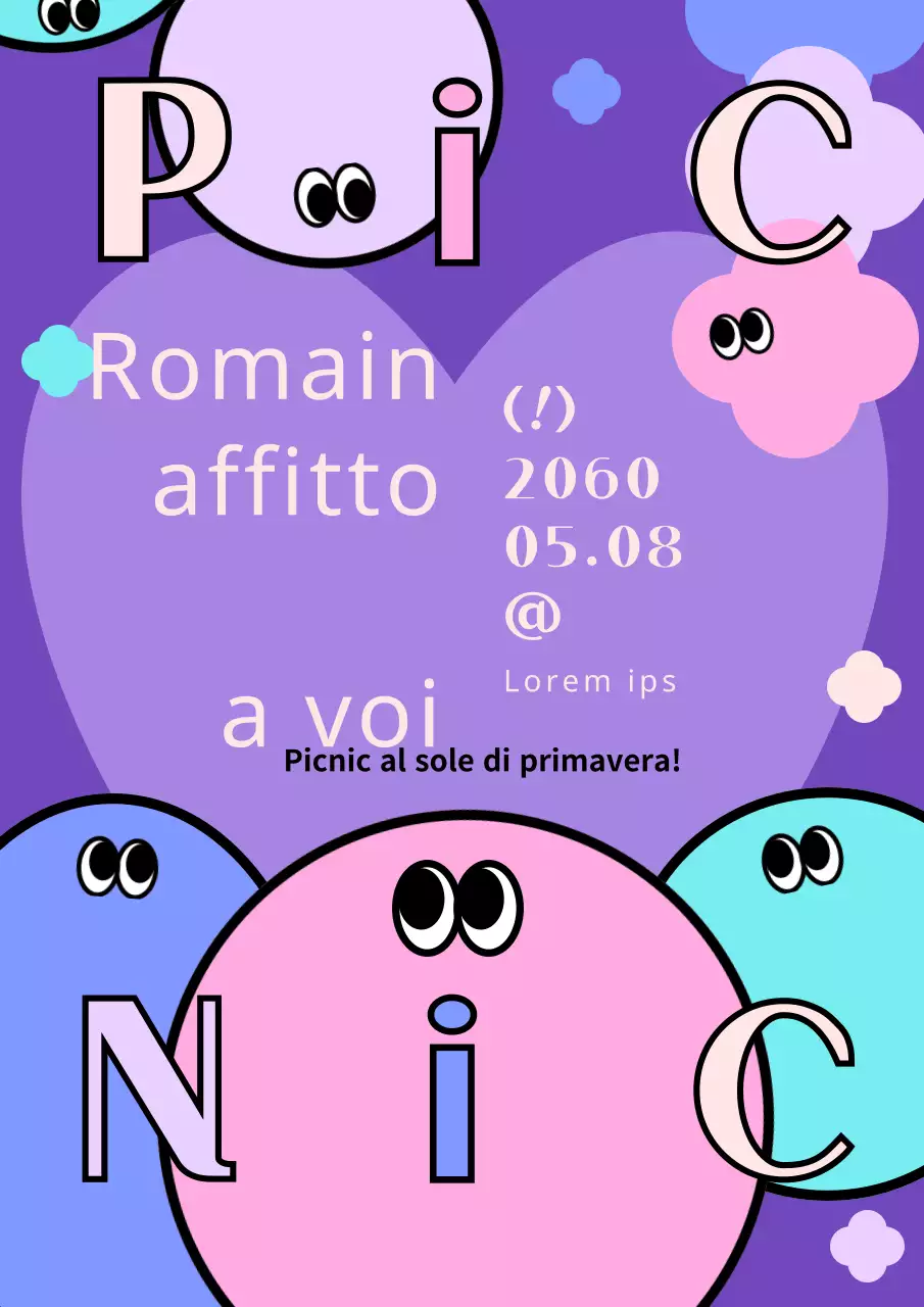 Un evento di picnic con una simpatica illustrazione di un cerchio viola