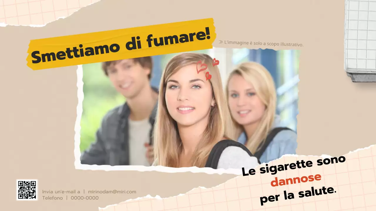 Materiale didattico per la disassuefazione dal fumo per i giovani con un concetto di collage pop art beige.