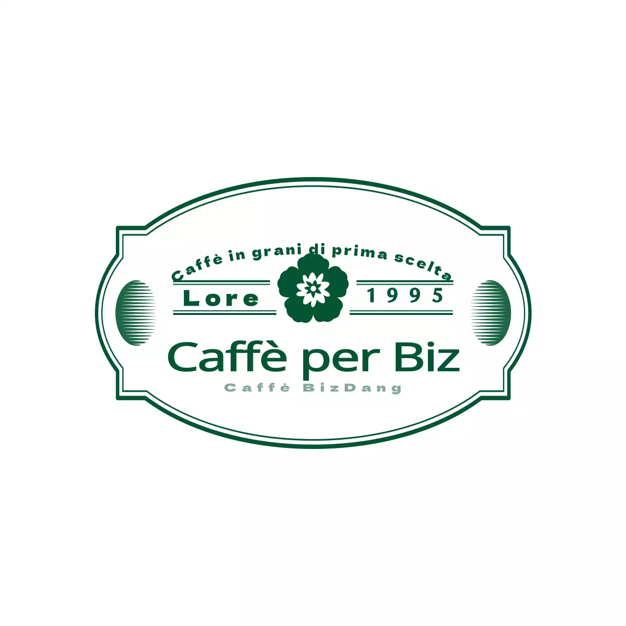 Stile emotivo e semplice dell'emblema del caffè in verde scuro e bianco