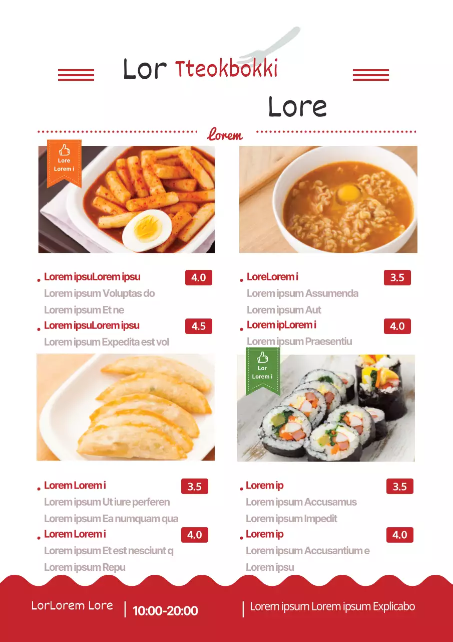 Menu di pasta in rosso e bianco