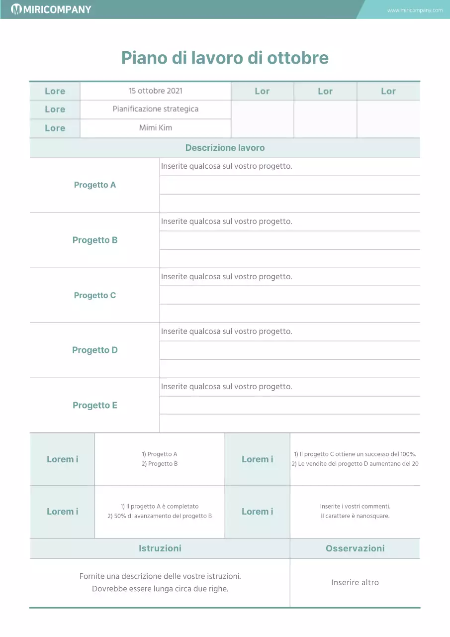 Piano aziendale color menta