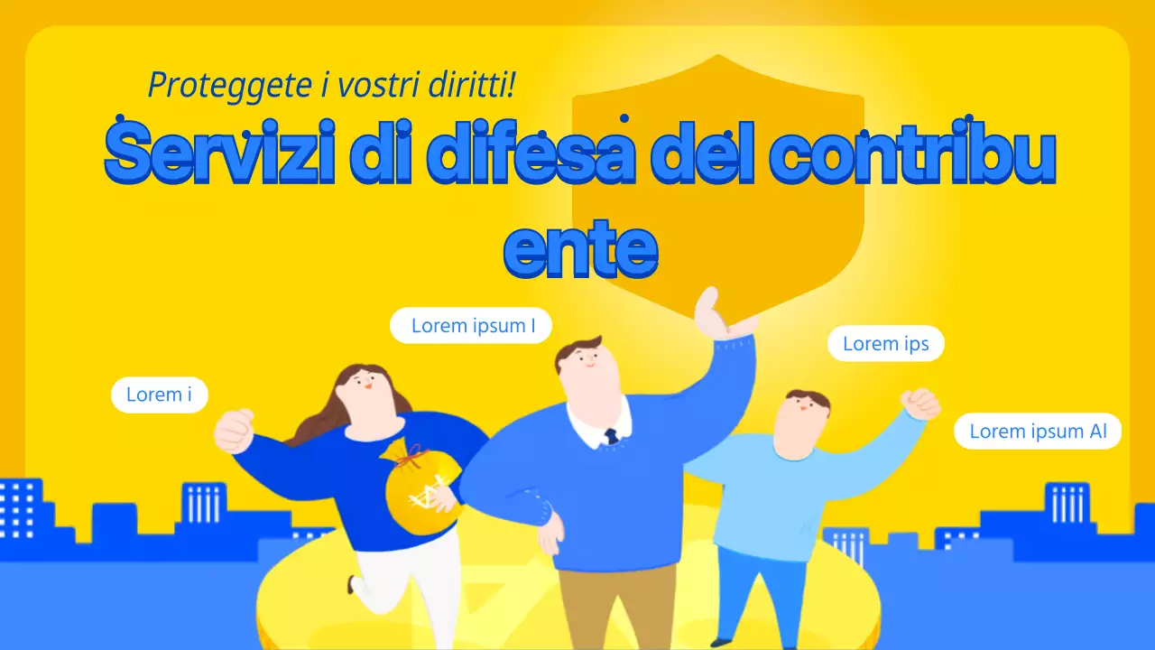 Informazioni sull'avvocato del contribuente in un concetto di illustrazione di una moneta giallo-blu