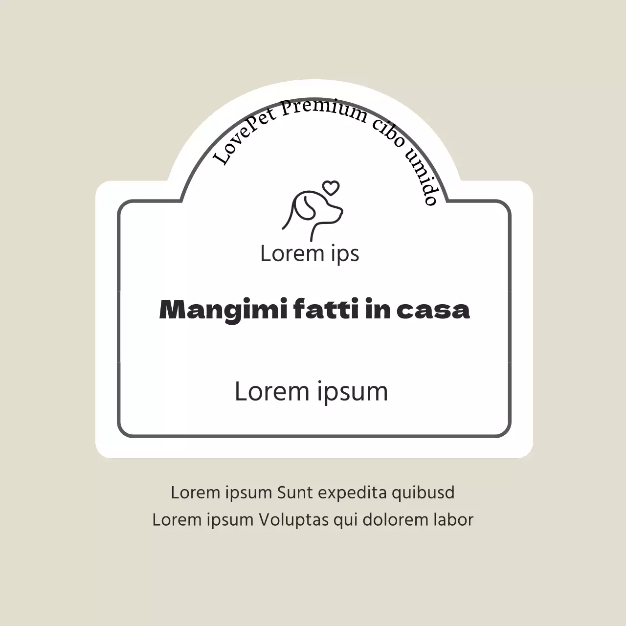 Etichetta alimentare beige per cuccioli