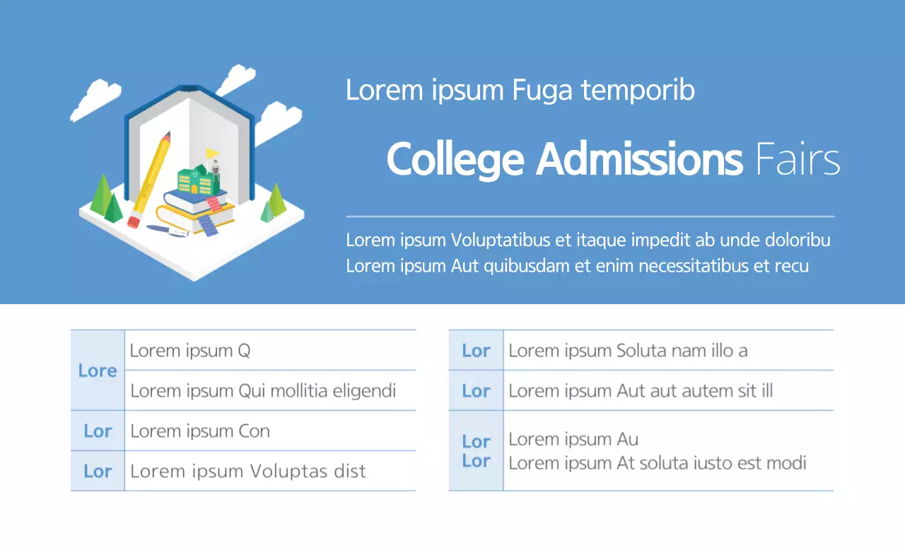 Um estilo simples e limpo em azul e branco para a sua apresentação de admissão à universidade