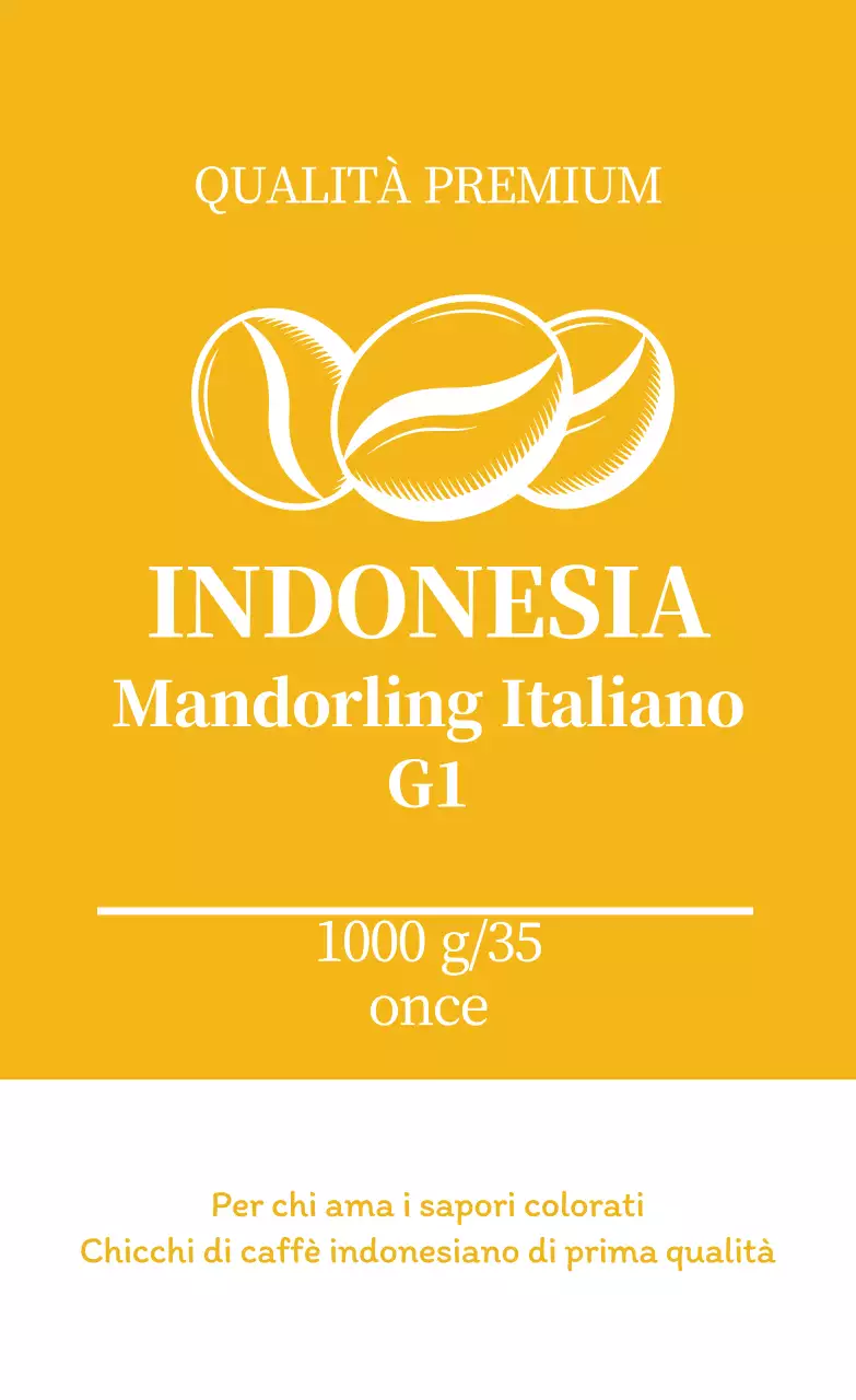 Etichetta in chicchi di caffè ordinata con illustrazione gialla