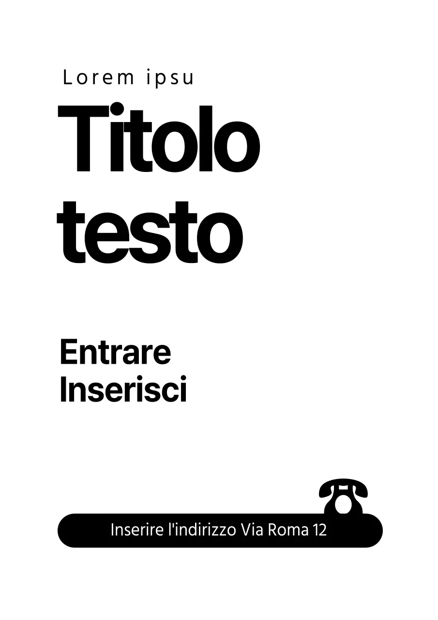 Materiale promozionale semplice con testo in bianco e nero